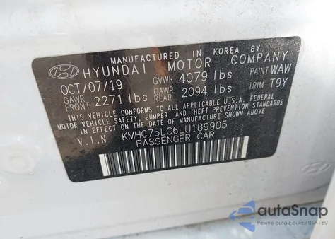 2020 Hyundai Ioniq Se z USA, uszkodzony, nr VIN KMHC75LC6LU189905